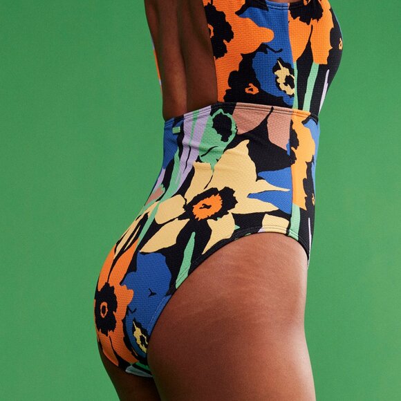 Roxy Color Jam Cutout One-Piece Swimsuit Black Anthracite Flower Jammin XS - Picture 12 of 16